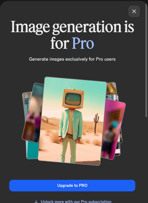 Captura de la interfaz de Clipdrop: Image generation is for Pro — Generate images exclusively for Pro users — Upgrade to PRO