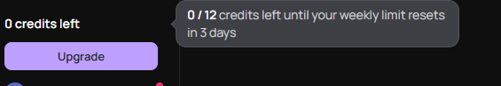 Captura de la interfaz de Ideogram: 0 / 12 credits left until your weekly limit resets in 3 days